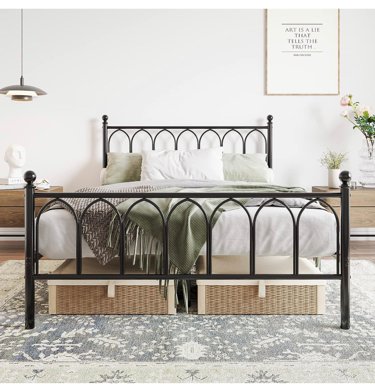 Double Metal Bed Frame Modern Style with Headboard