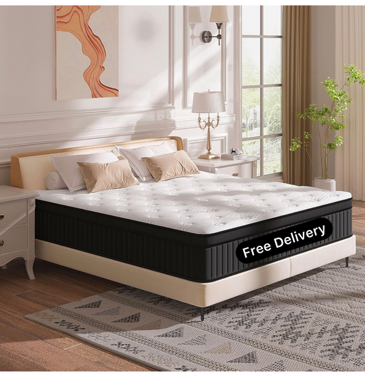 King Mattress in a Box - 12 Inch Hybrid King Size Mattresses of Medium-Firm Support with 9-Zone Pocket Springs for Superior Motion Isolation, Breathable Comfort and Durable (150x200x30cm)