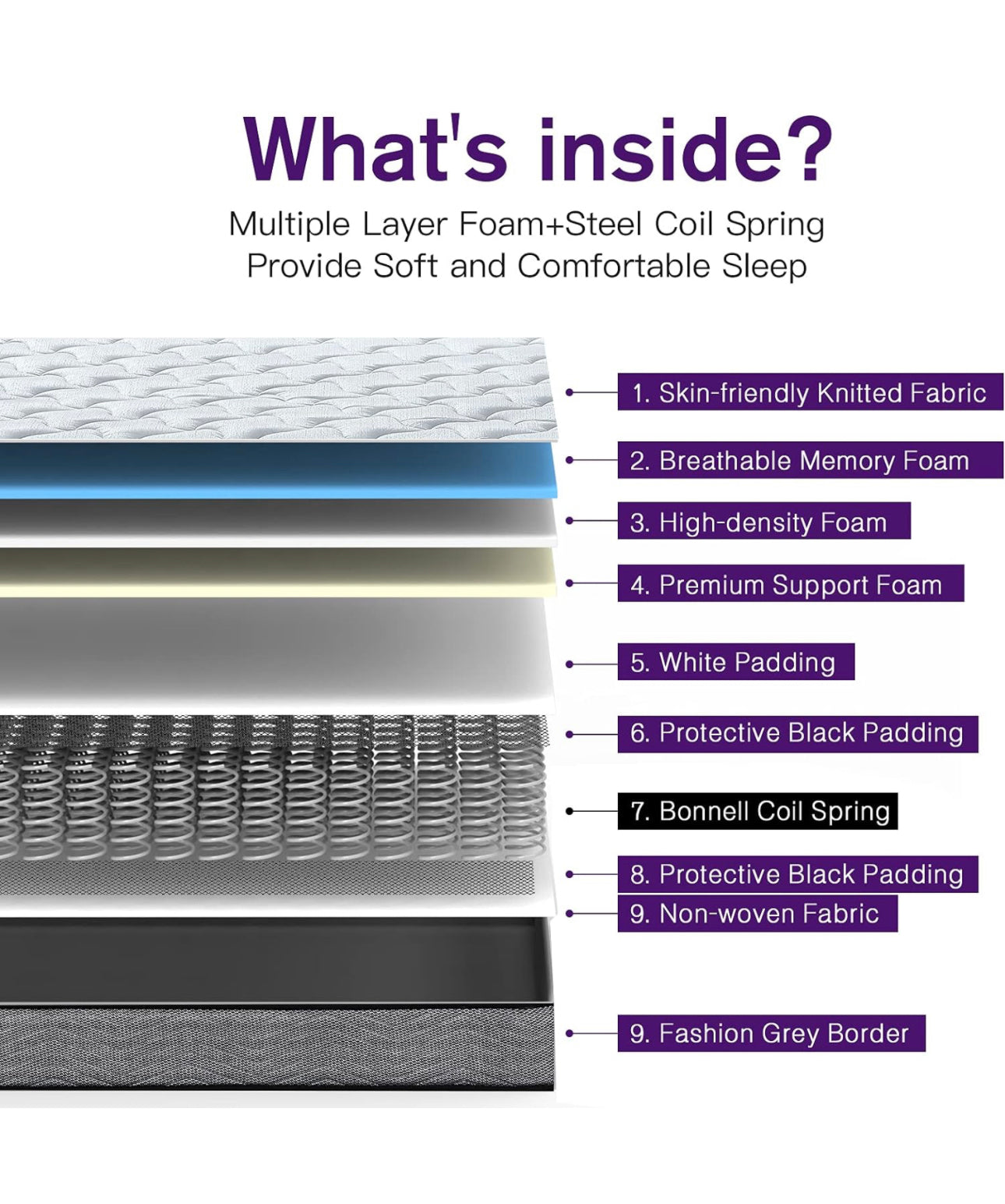 4FT6 Memory Foam Spring Hybrid Mattress Breathable