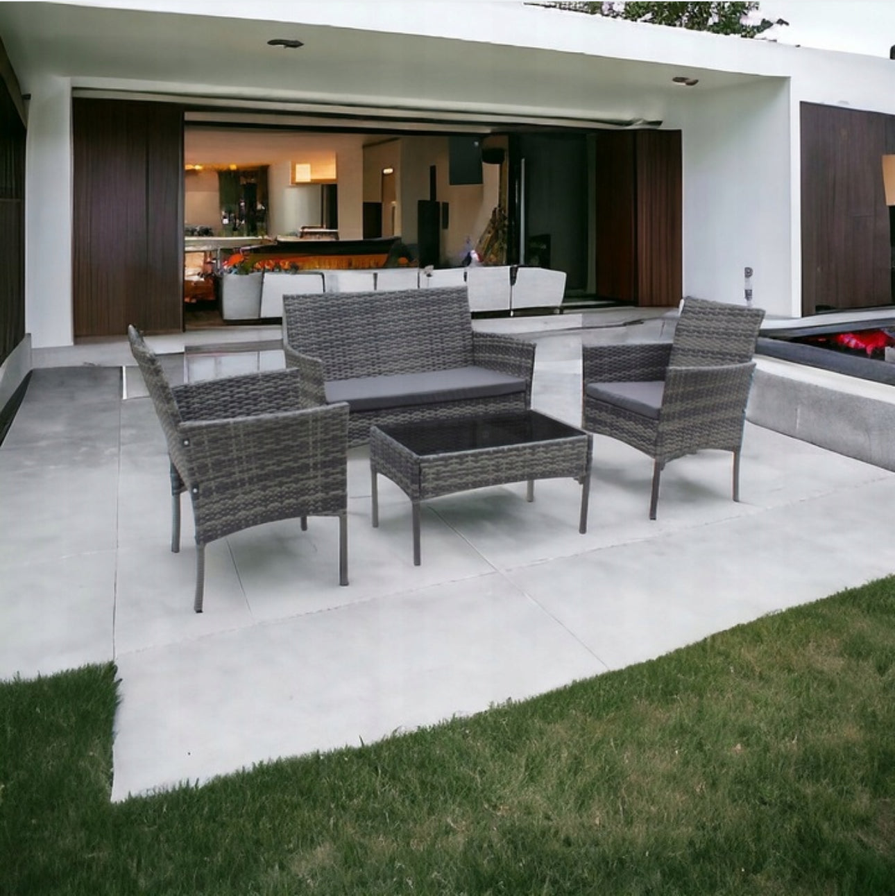 GARDEN FURNITURE SET TECHNO RATTAN GRAY