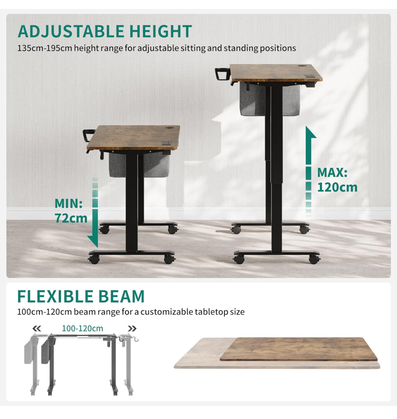 Electric Standing Desk With 2 USB Ports & Power Outlets