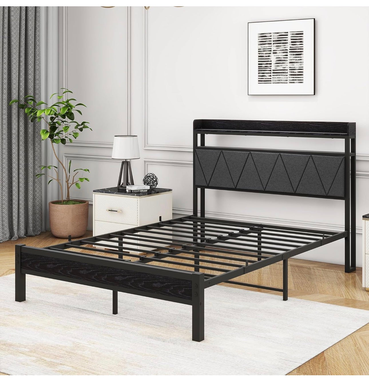 4ft6 Double Size Bed Frame with LED Lighta