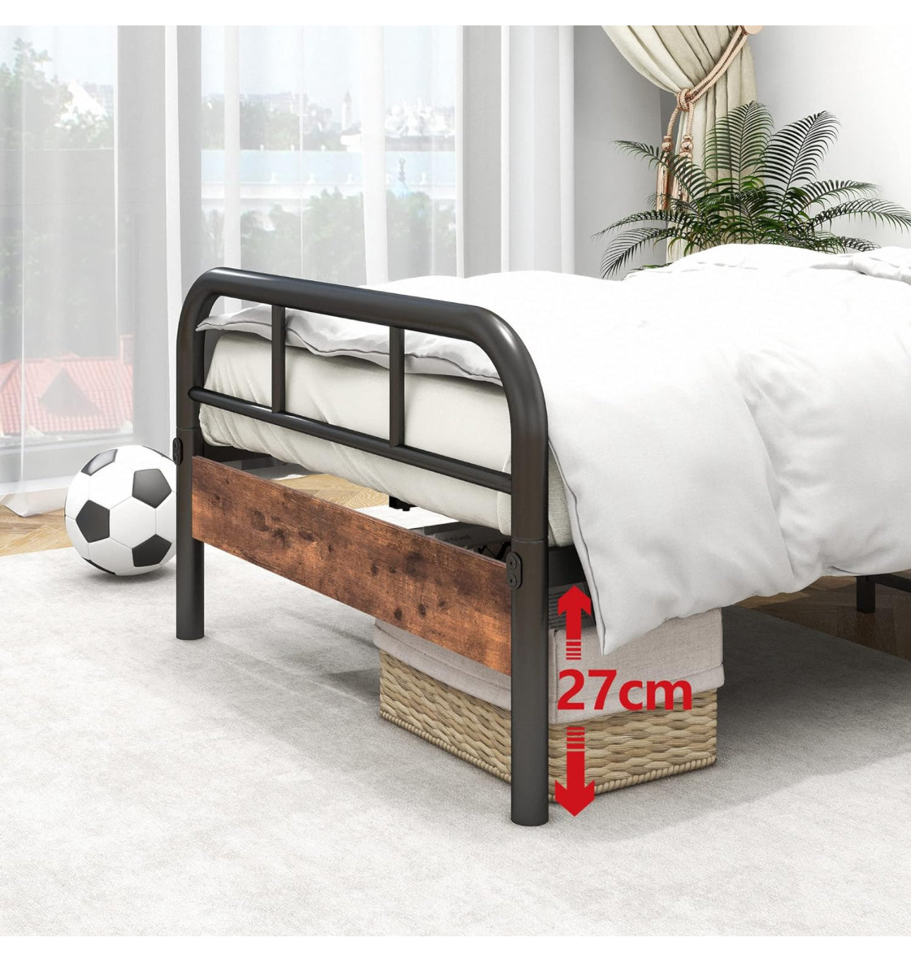 Single Bed Frame with Wooden Headboard