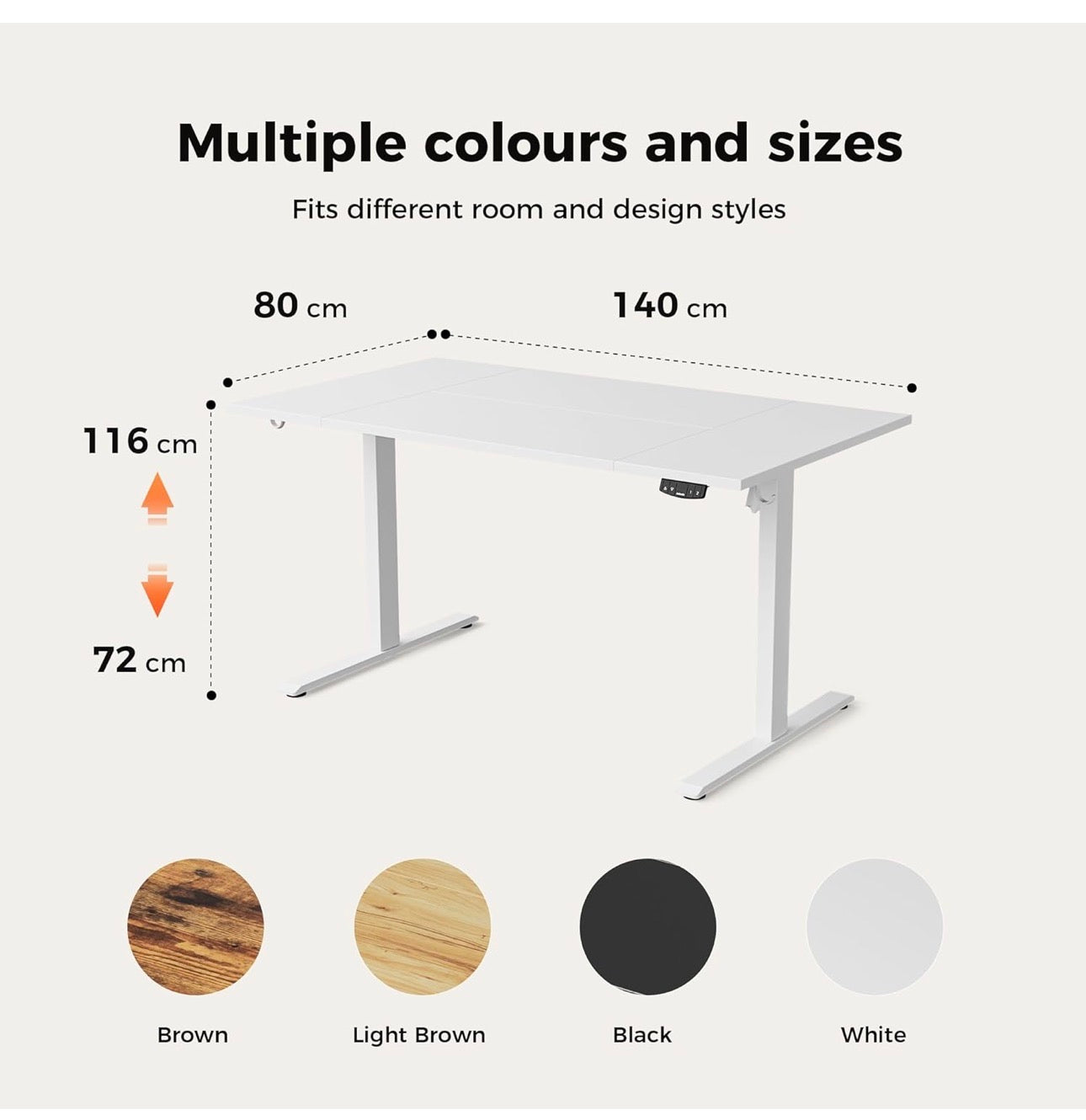 Height-Adjustable Electric Desk, 140x80 cm Sit-Stand Office Desk, Computer Desk with Memory Function, Standing Desk, Gaming Desk, White