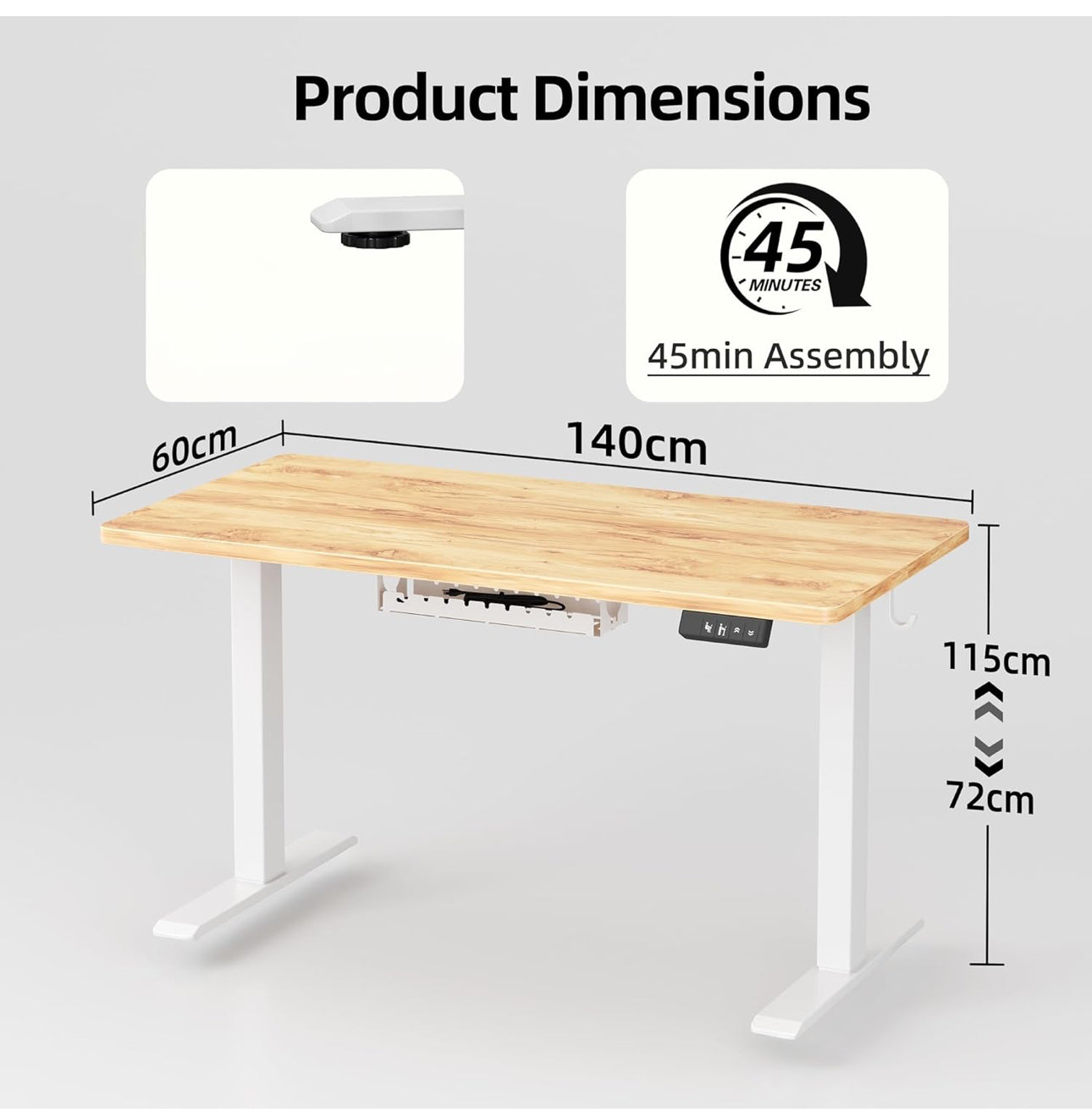 Height Adjustable Electric Standing Desk - 140x60