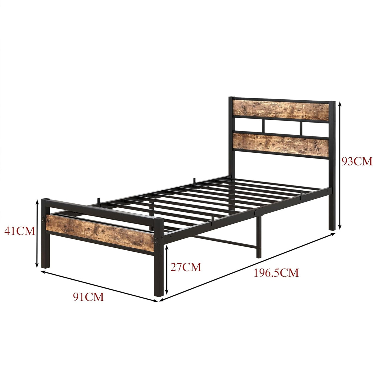 Single Bed Frame with Storage, Metal Bed Frame