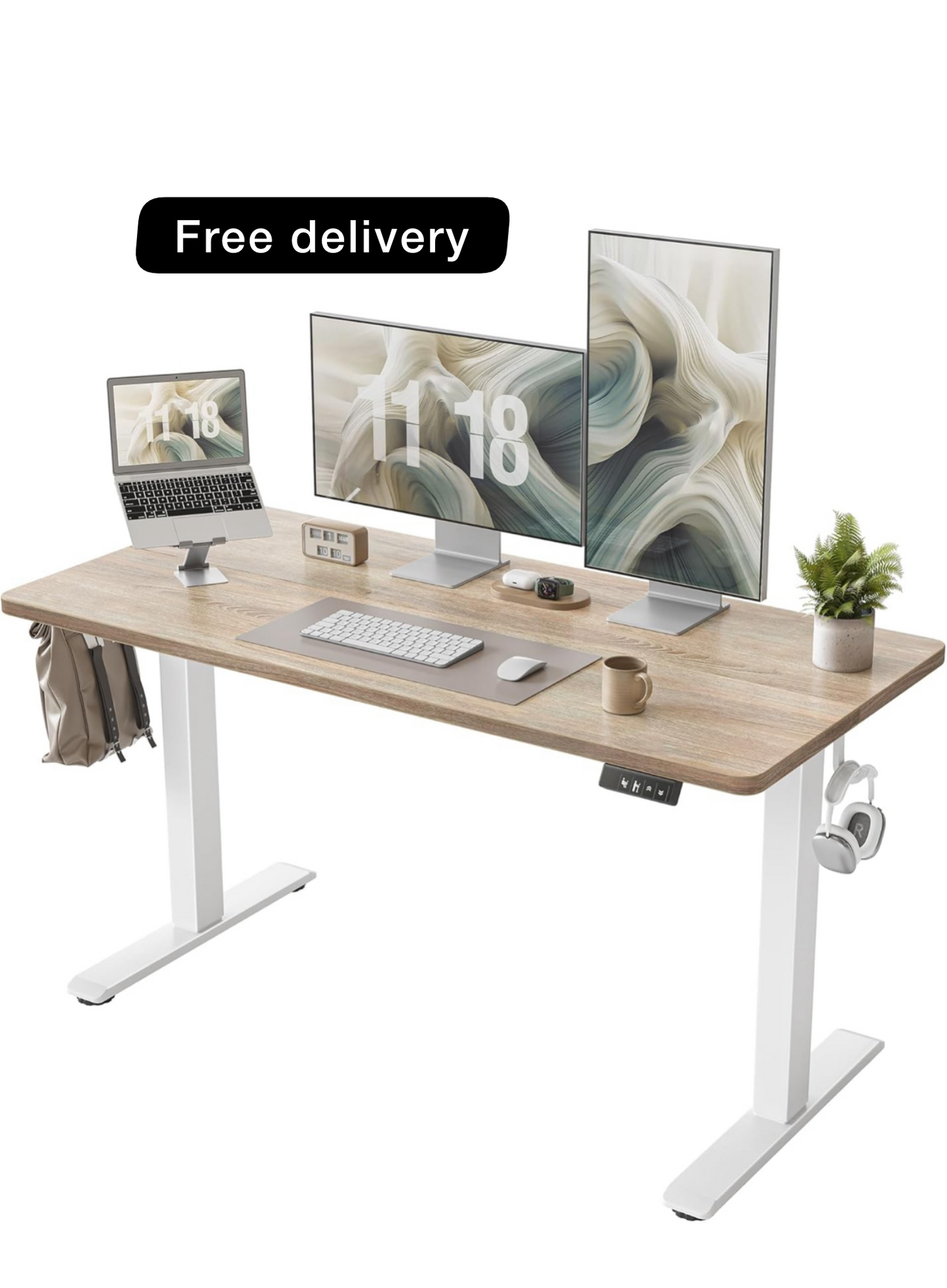 Height Adjustable Electric Standing Desk - 140x60 cm Stand Up Table Desk Thick Splice Board