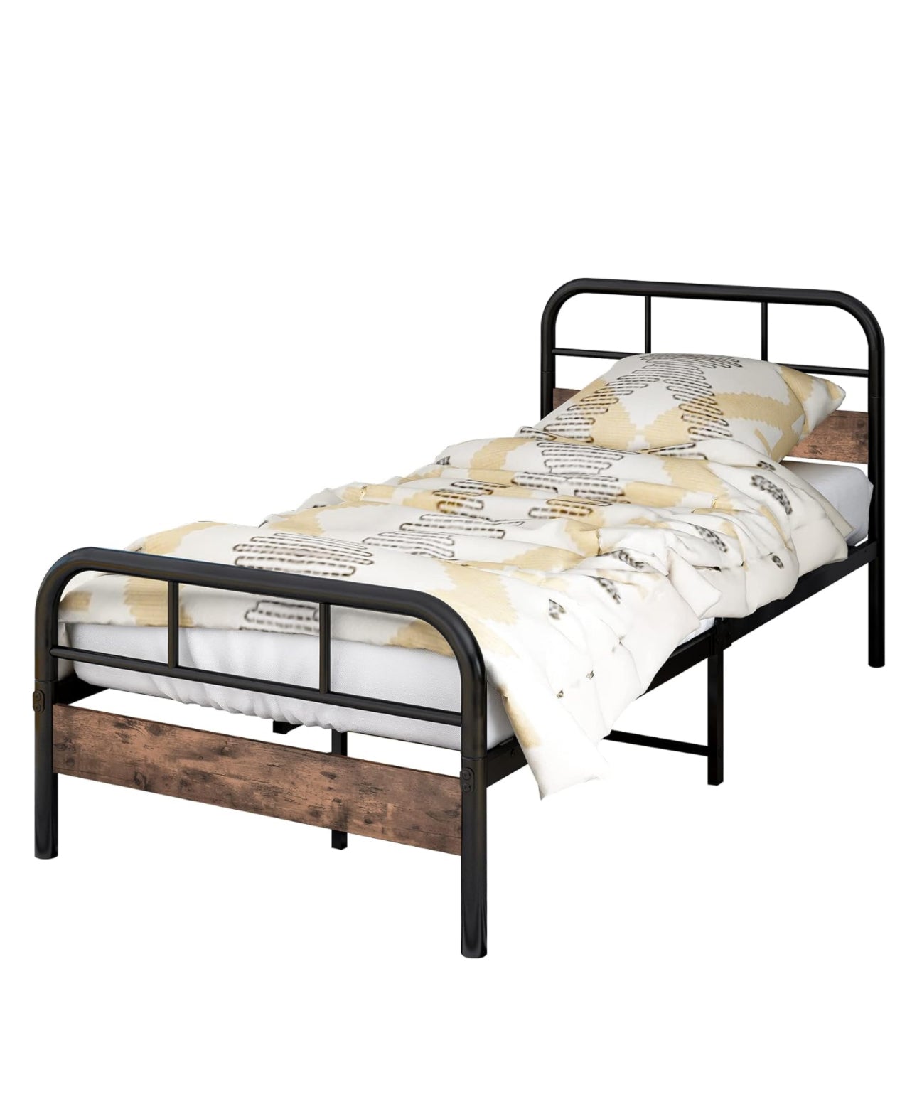 Single Bed Frame with Wooden Headboard