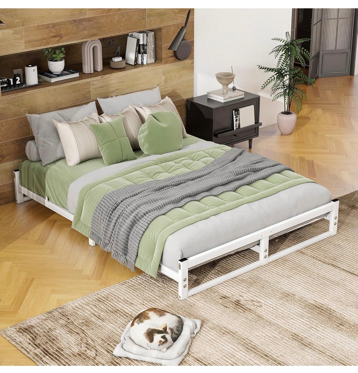 King Size Bed Frame,Metal Platform Low Bed Frame King Size,White
Bed Base with Heavy Duty Steel Slats,5ft Floor BedKing Beds,Mattress Foundation,No Box Spring Needed,Noise Free,Easy Assembly