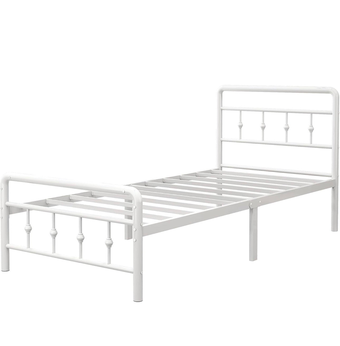 3ft Single Bed Frame with Victorian Headboard and Footboard, Single Metal Bed Frame Heavy Duty Strong Slats, Ample Storage Space, Noise Free, Easy Assembly, White