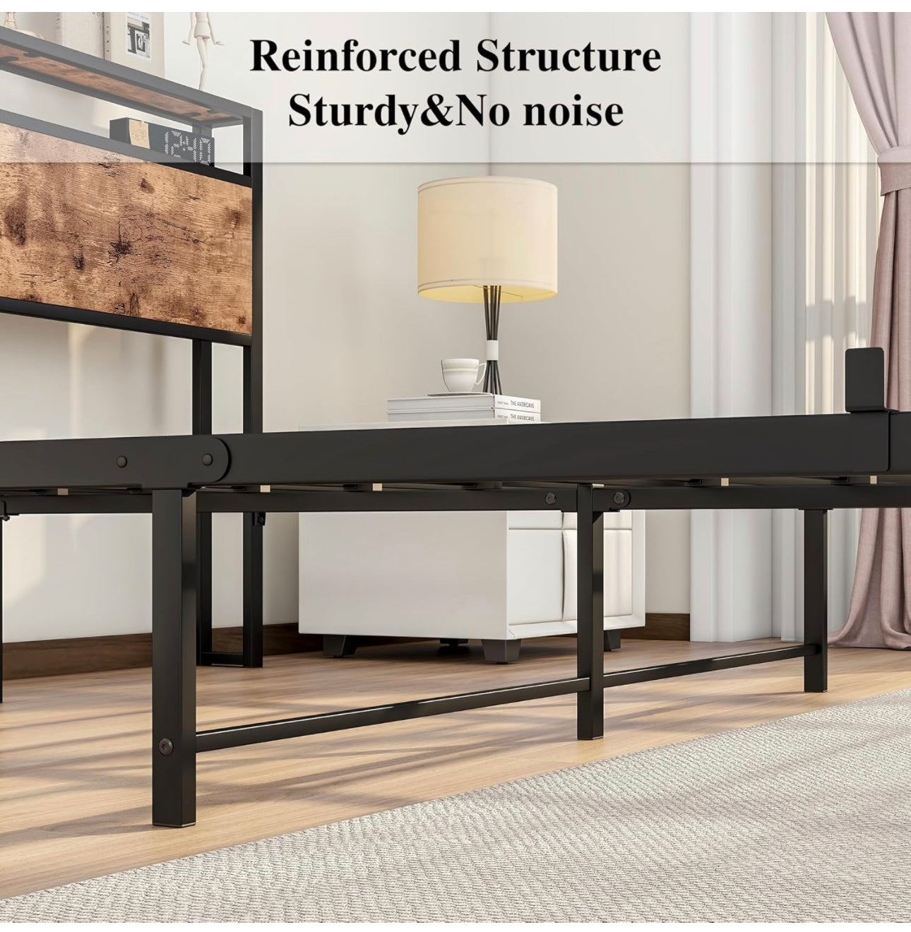 King Size Bed Frame with Storage Wooden Headboard