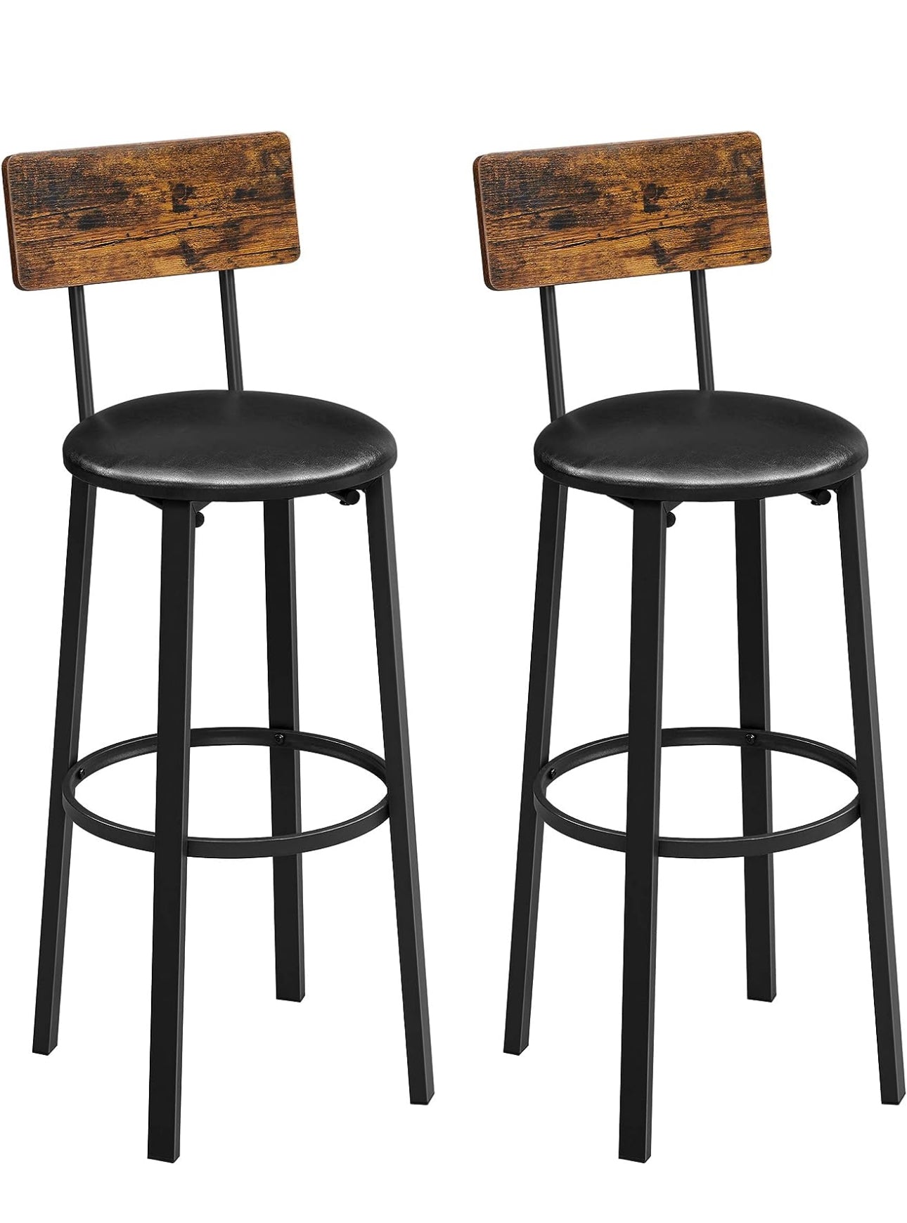 Bar Stools, Set of 2 PU Upholstered Breakfast Stools