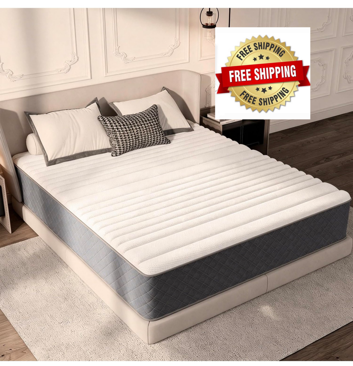 12 Inch King Size Mattress Medium Firm, OEKO-TEX Certified Hybrid King Bed Mattresses, 7-Zone Memory Foam Mattress with Pocket Sprung for Body Support & Pressure Relief - 150x200x30cm