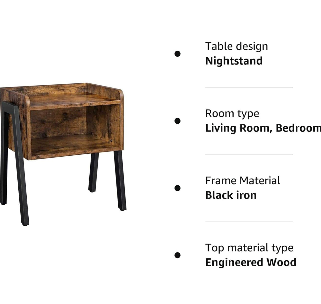 Nightstand, End, Stackable Side, Coffee Table with Open Front Storage Compartment, Retro Rustic Chic Wood Look, Accent Furniture with Metal Legs, Vintage  , 42 x 35 x 52 cm