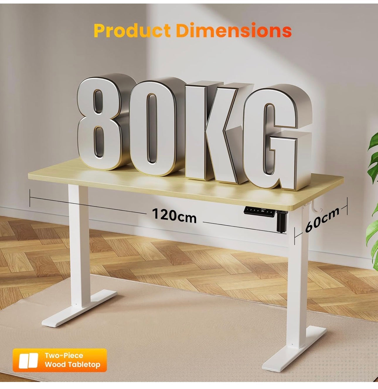 120 x 60 cm Standing Desk, Electric Height Adjustable Desk with 2 Hooks, Computer Desk with 4 Memory Heights and Splice Board, Ergonomic Sit Stand Table for Home Office, Oak