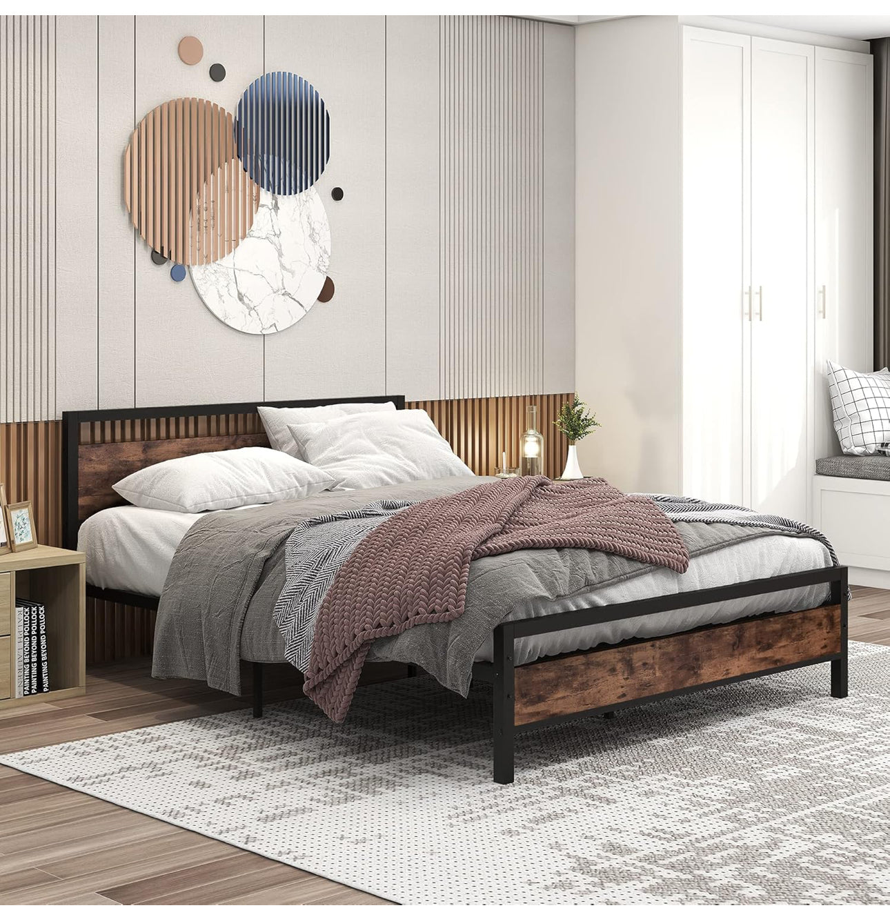 King Size Bed Frame with Wooden Headboard