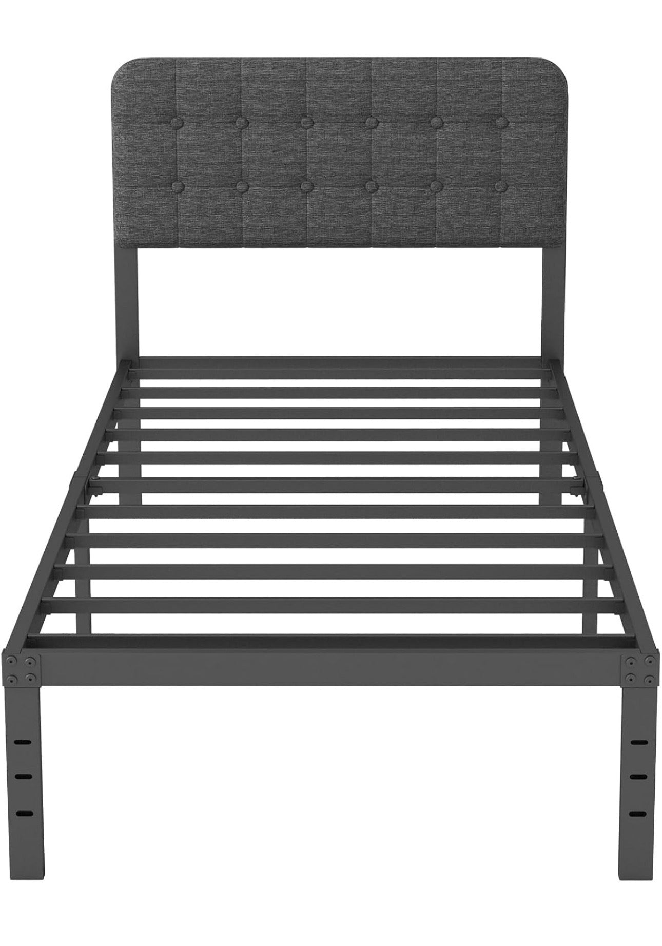 3ft Single Bed Frame with Upholstered Headboard and Footboard, 36cm High Metal Bed Frame Single 90x 190cm
