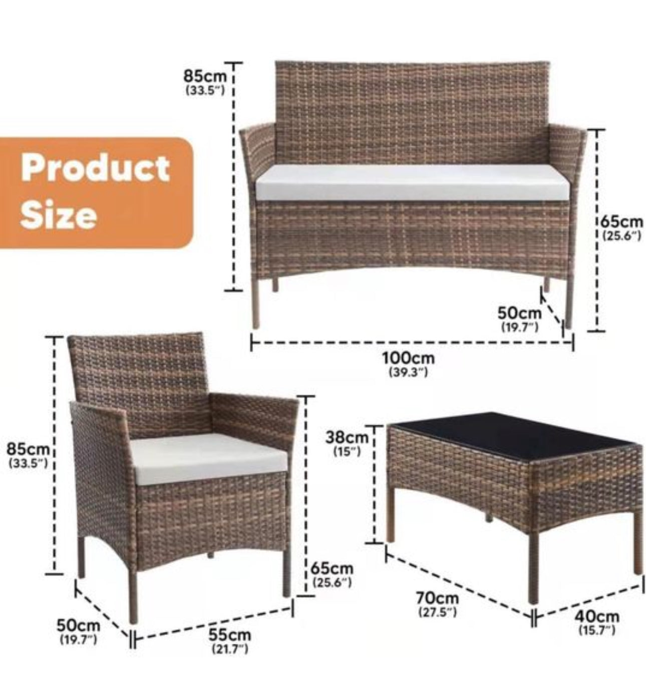 Rattan Garden Outdoor Furniture Set 4 Seaters
