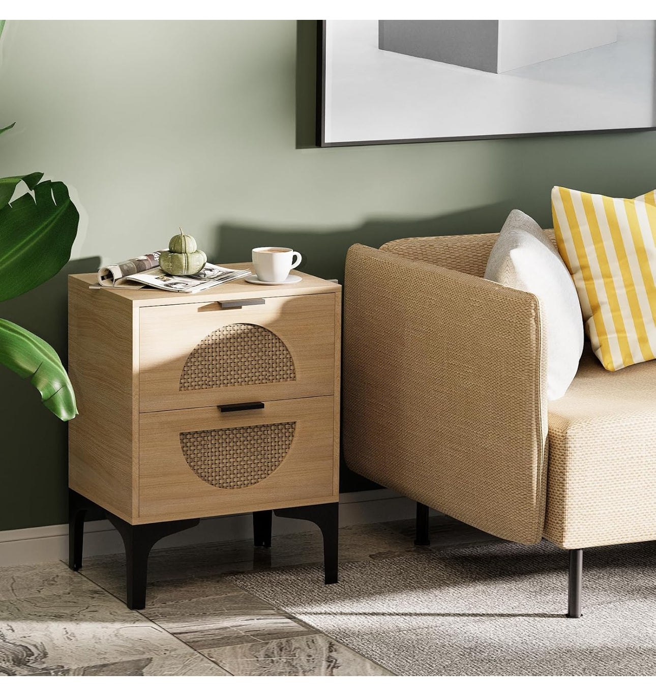 Set of 2 Bedside Table Boho Wood Nightstand