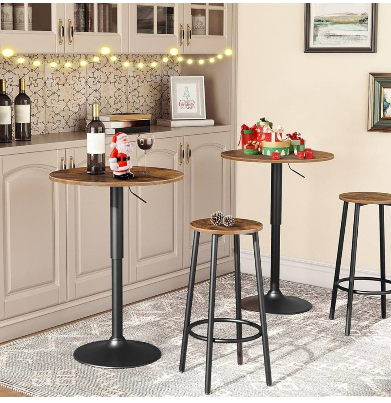 Bar Stools Set of 2, Breakfast Round Bar Chairs