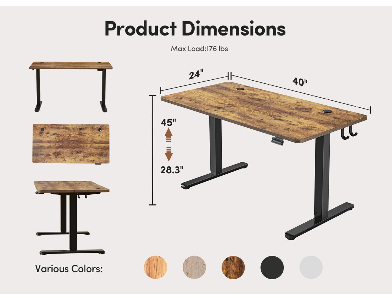 Electric Height Adjustable Standing Desk, 60x100cm