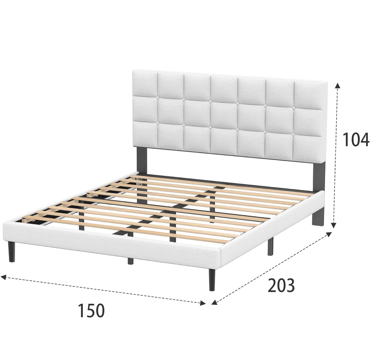 King Bed Frame, Easy Assembly, Sturdy Wooden Slat