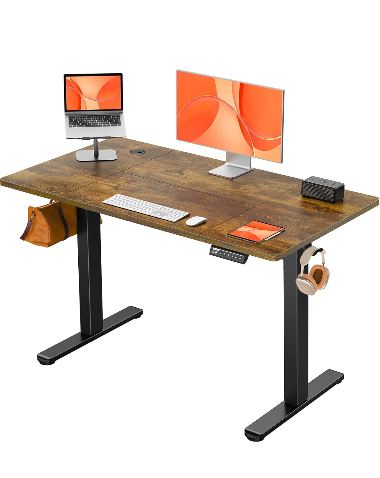 Electric Standing Desk Height Adjustable 120 x 60cm, Sit Stand Desk with 4 Memory Smart Pannel, Home Office Desk with Splice Board