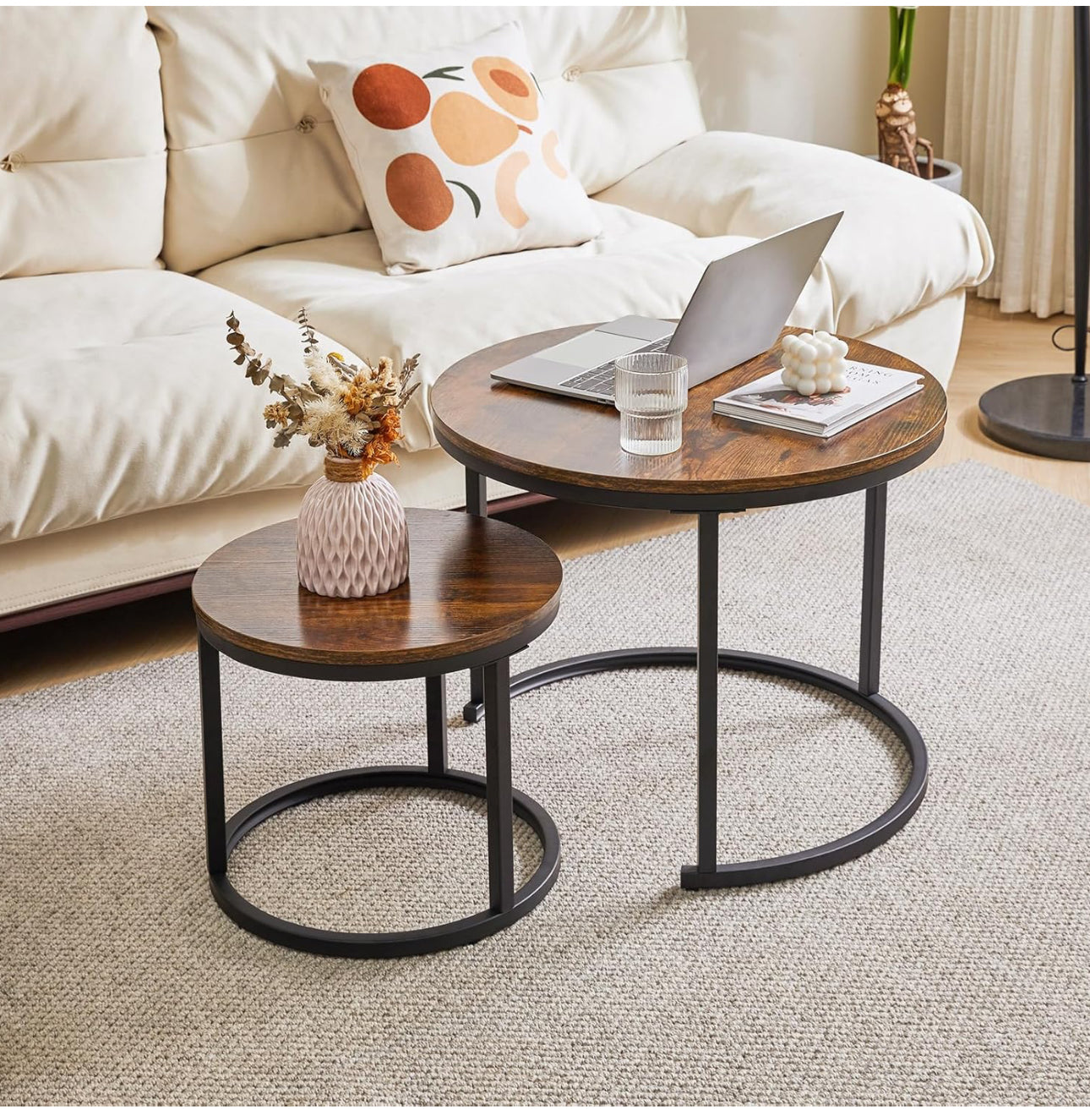 Round Nesting Table, Removable Set of 2 Coffee Tables