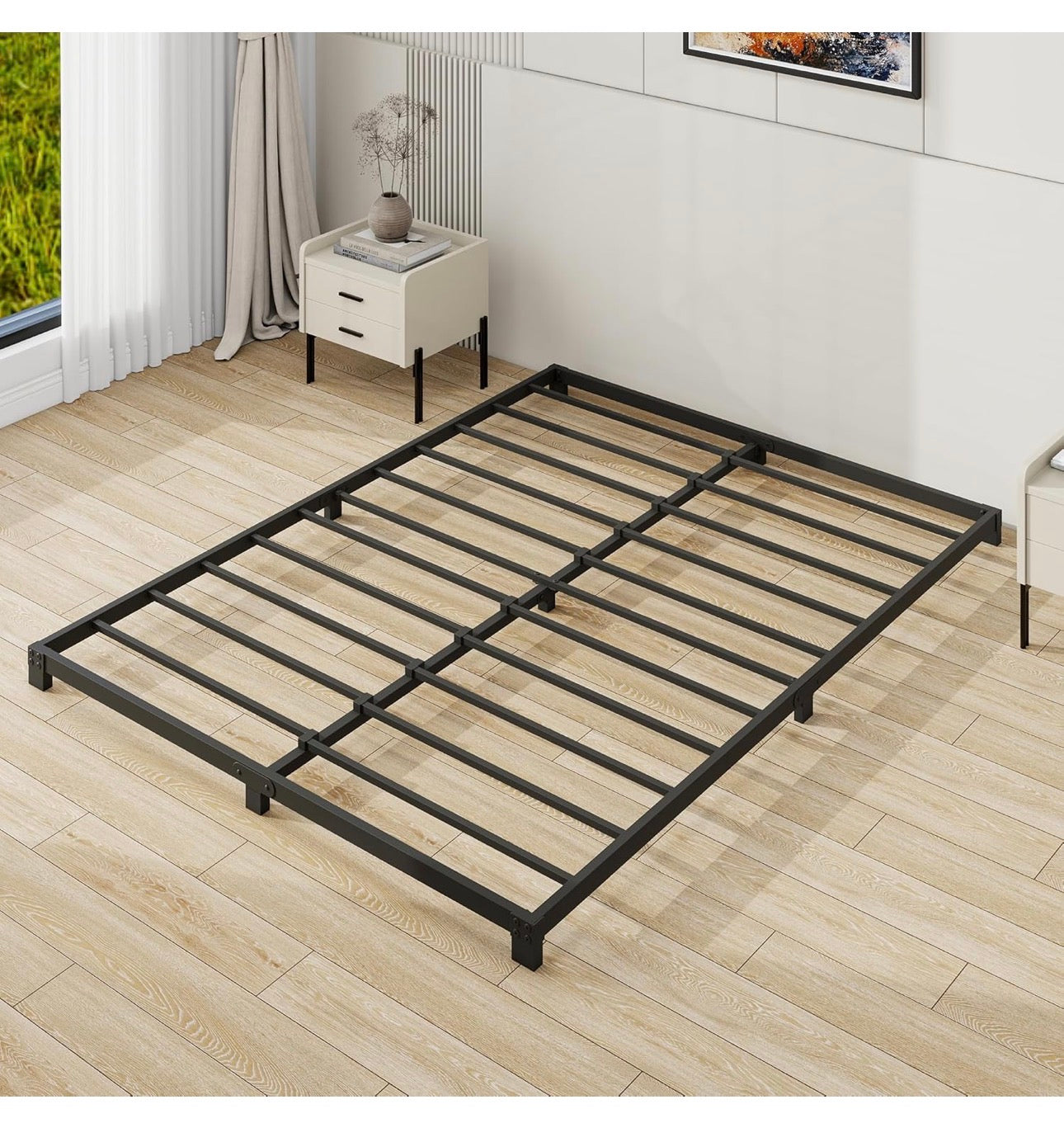 8cm Low King Size Bed frame, Metal Bed 150x200 cm