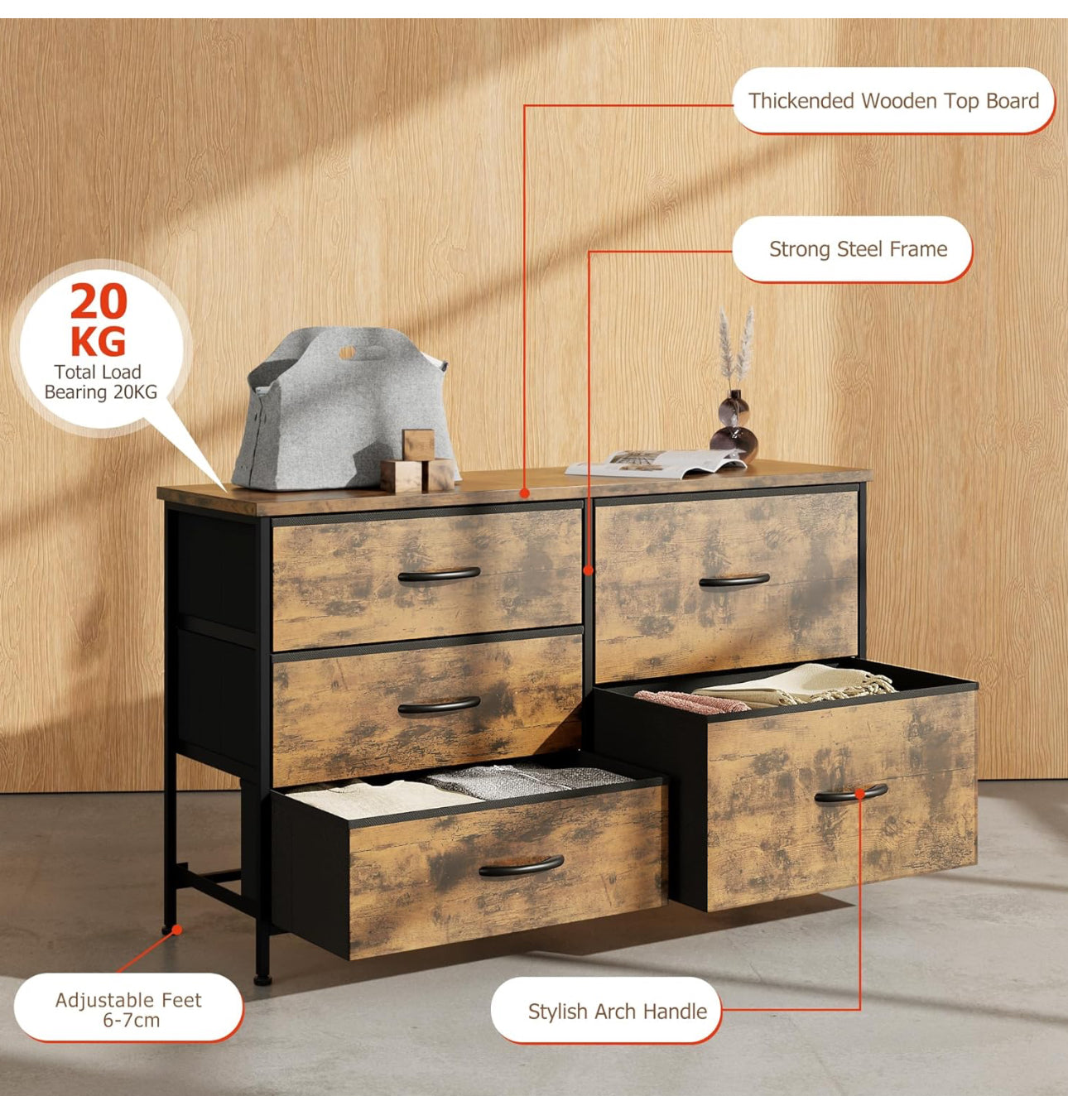 Dresser for Bedroom with 5 Drawers