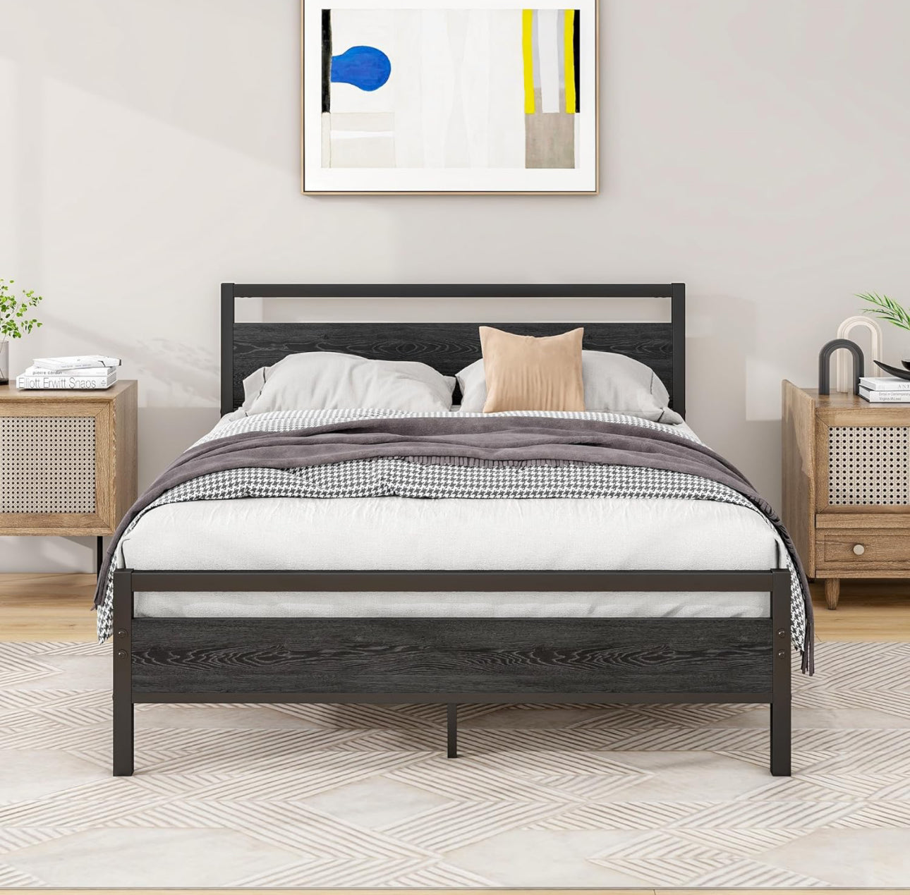 Double Bed Frames with Wooden Headboard