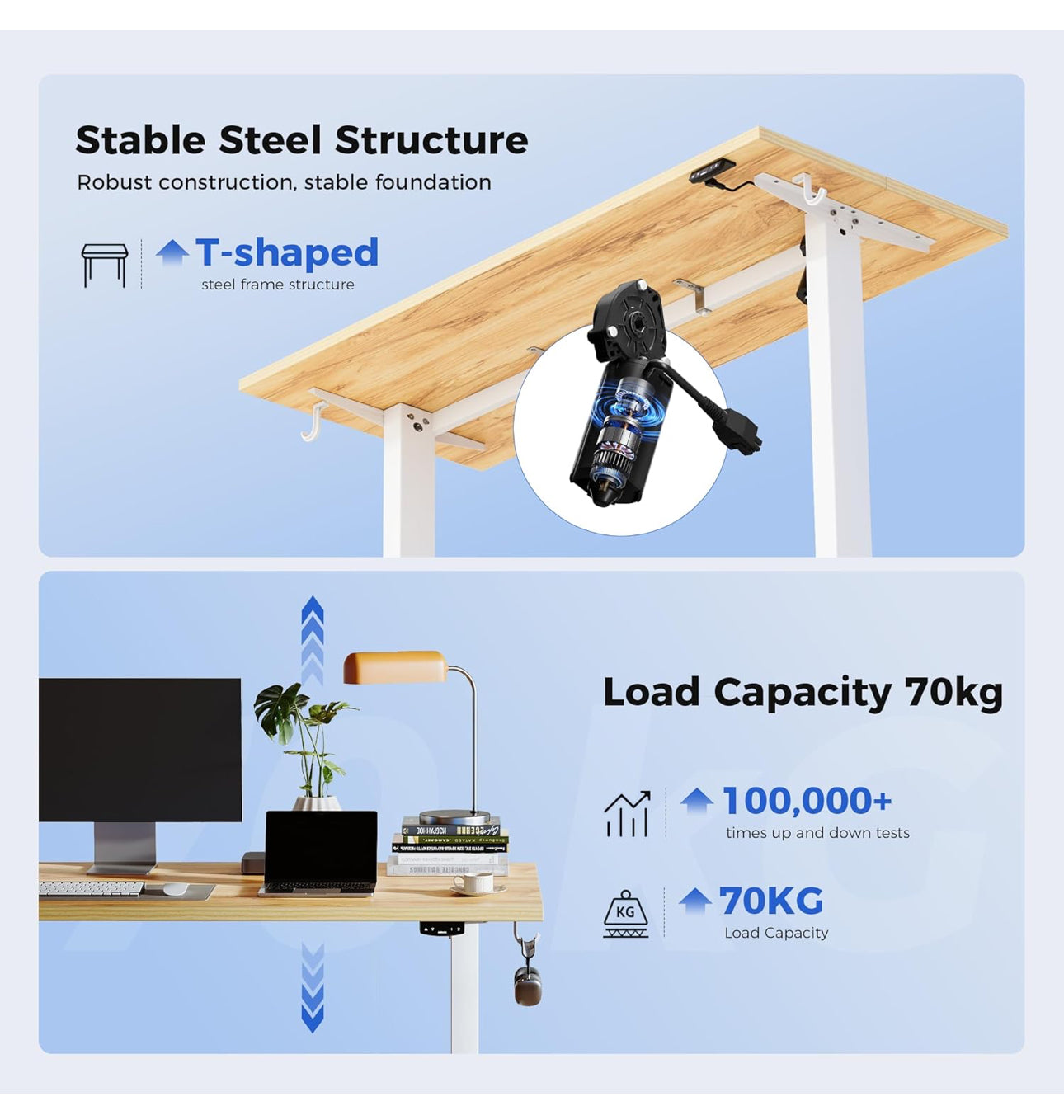Electric Standing Desk, 100 x 60 cm Height Adjustable Sit Stand Desk