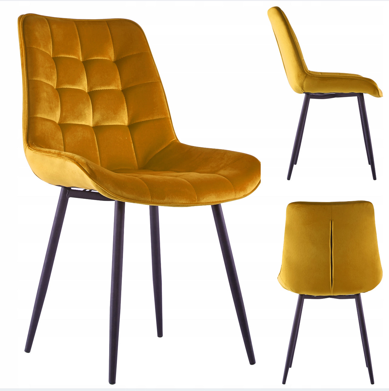 Set Of 4 Velvet Mustard Upholstered Chairs