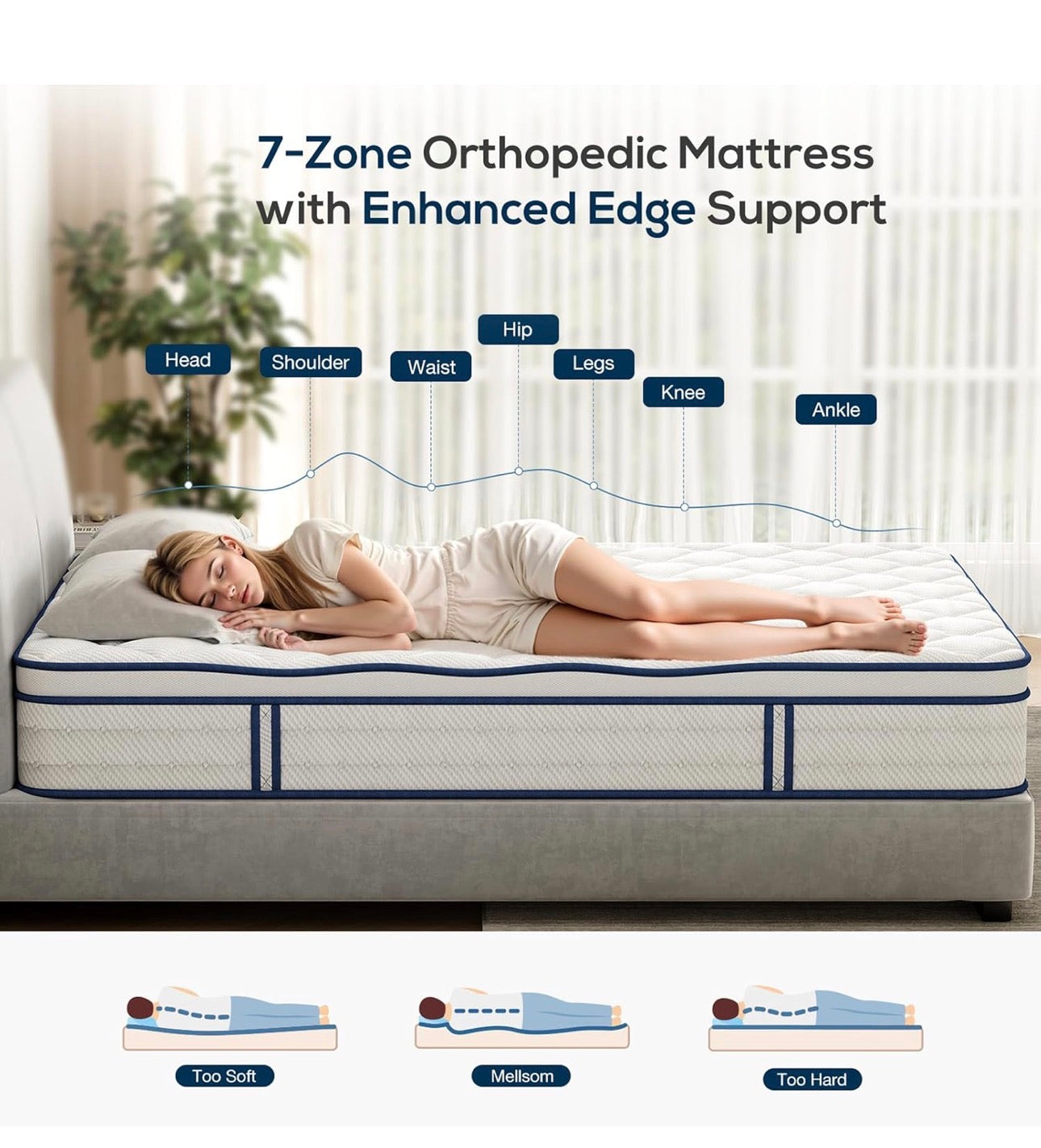 King Mattress, Memory Foam 7-Zone Pocket Spring hybrid Mattress
150x200x25cm, Medium Firm Feel for Pressure & Back Pain Relief, Motion Isolation, Mattress In a Box