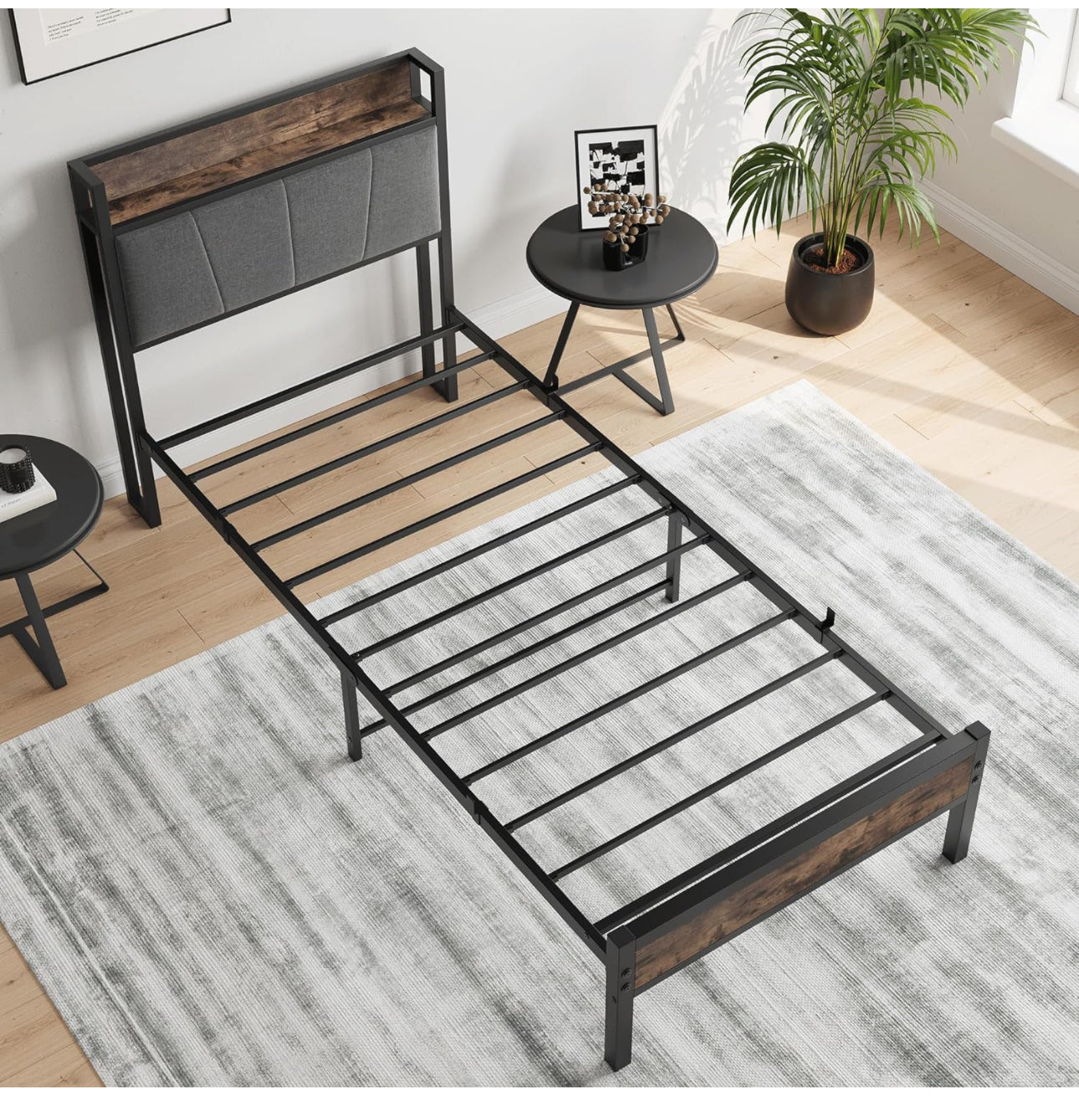 3ft Single Bed Frame With Storage Headboard