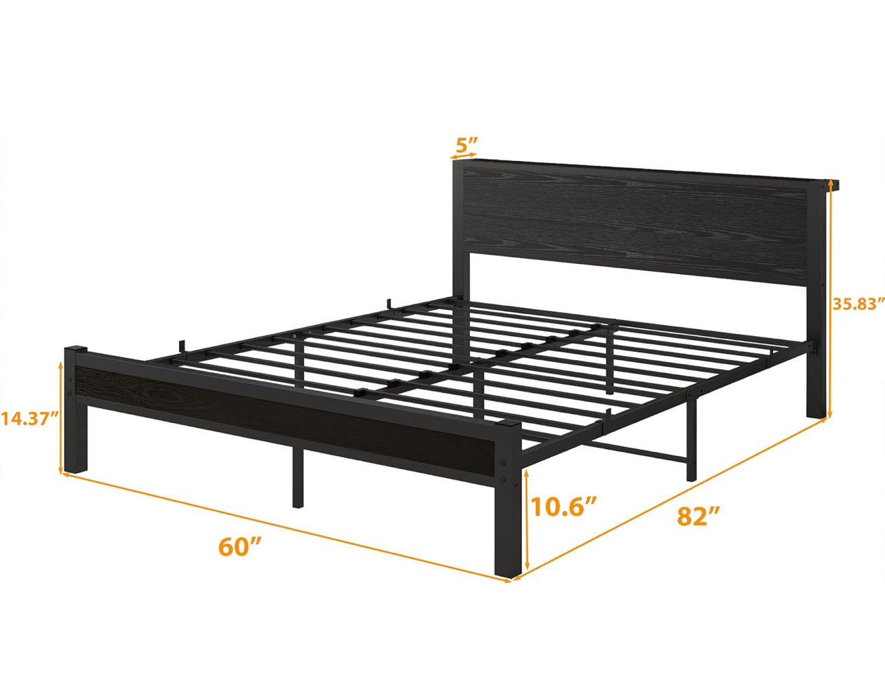 King Size Bed Frame with Storage Wooden Headboard