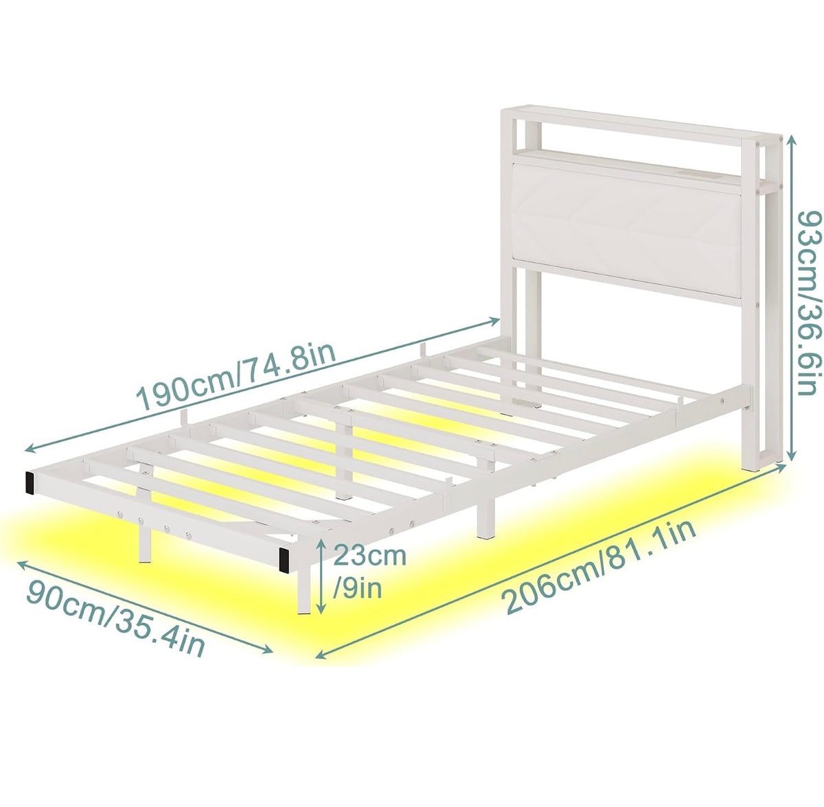 Metal Bed Frame with LED Lights and Charging Station, Heavy Duty Metal Slat Support, Noise Free, No Box Spring Needed