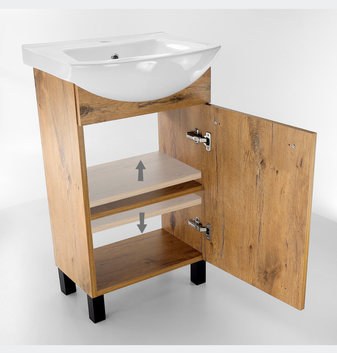 A solid bathroom cabinet with a 50cm washbasin