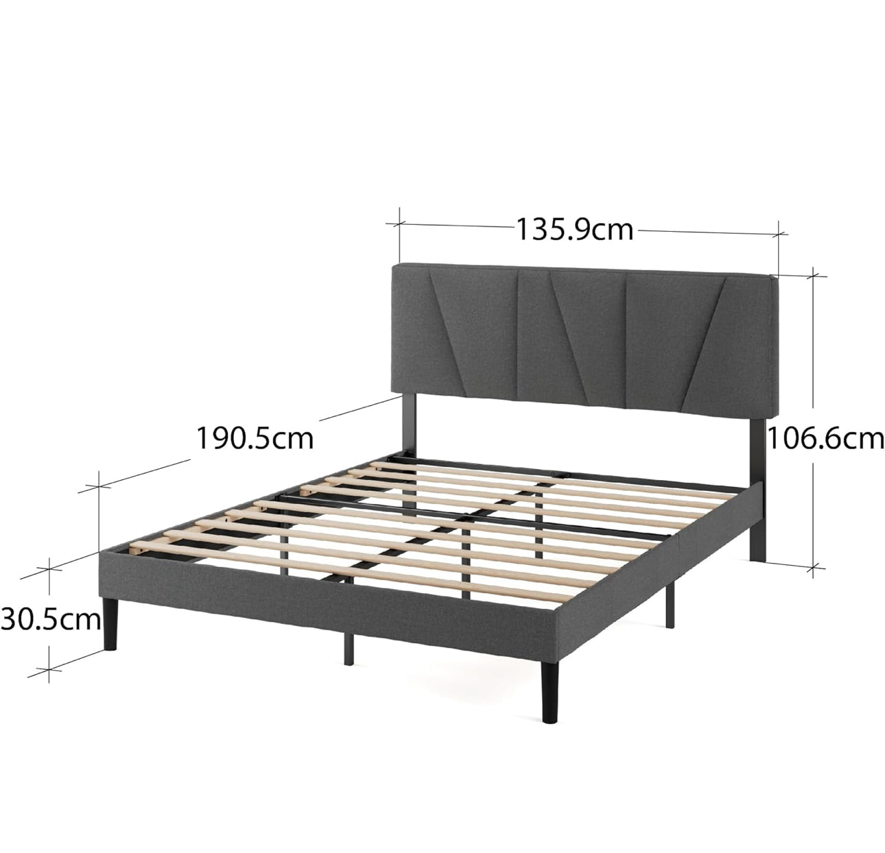 Double Bed Frame – Bed 135 x 190 cm – 30cm Height