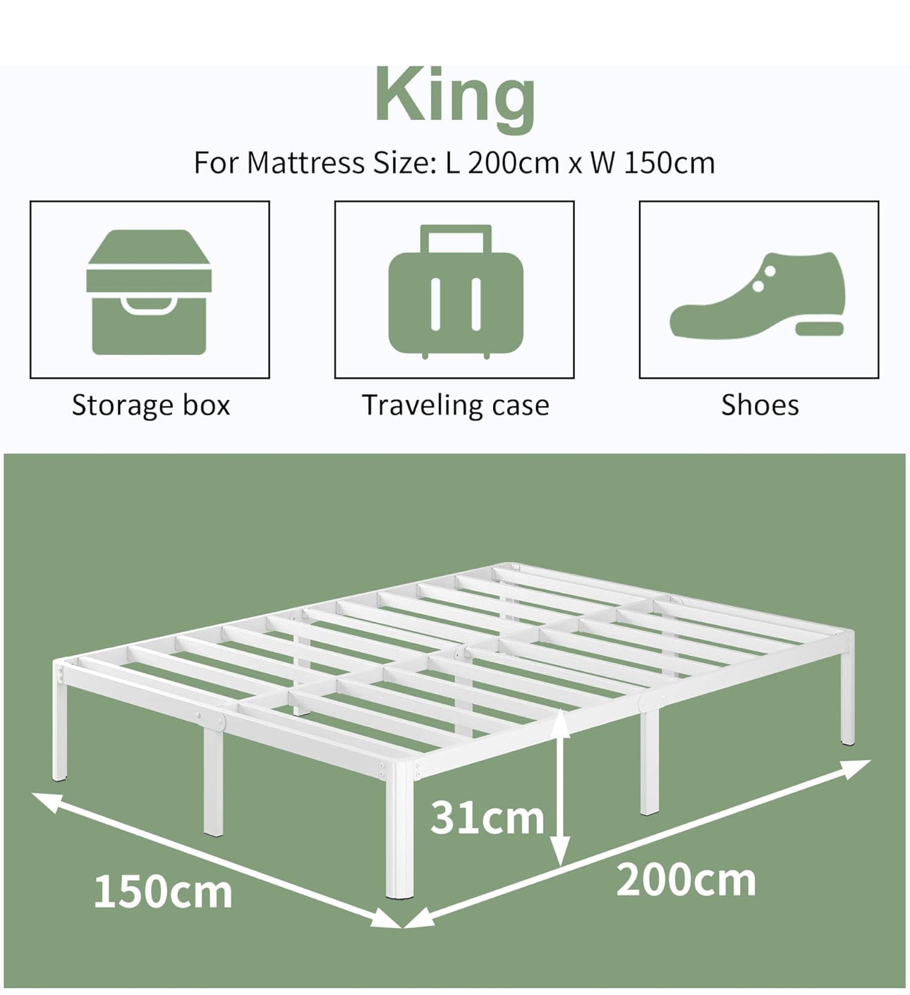 King Size Bed Frame 30.5 cm High with Rounded Corner Legs