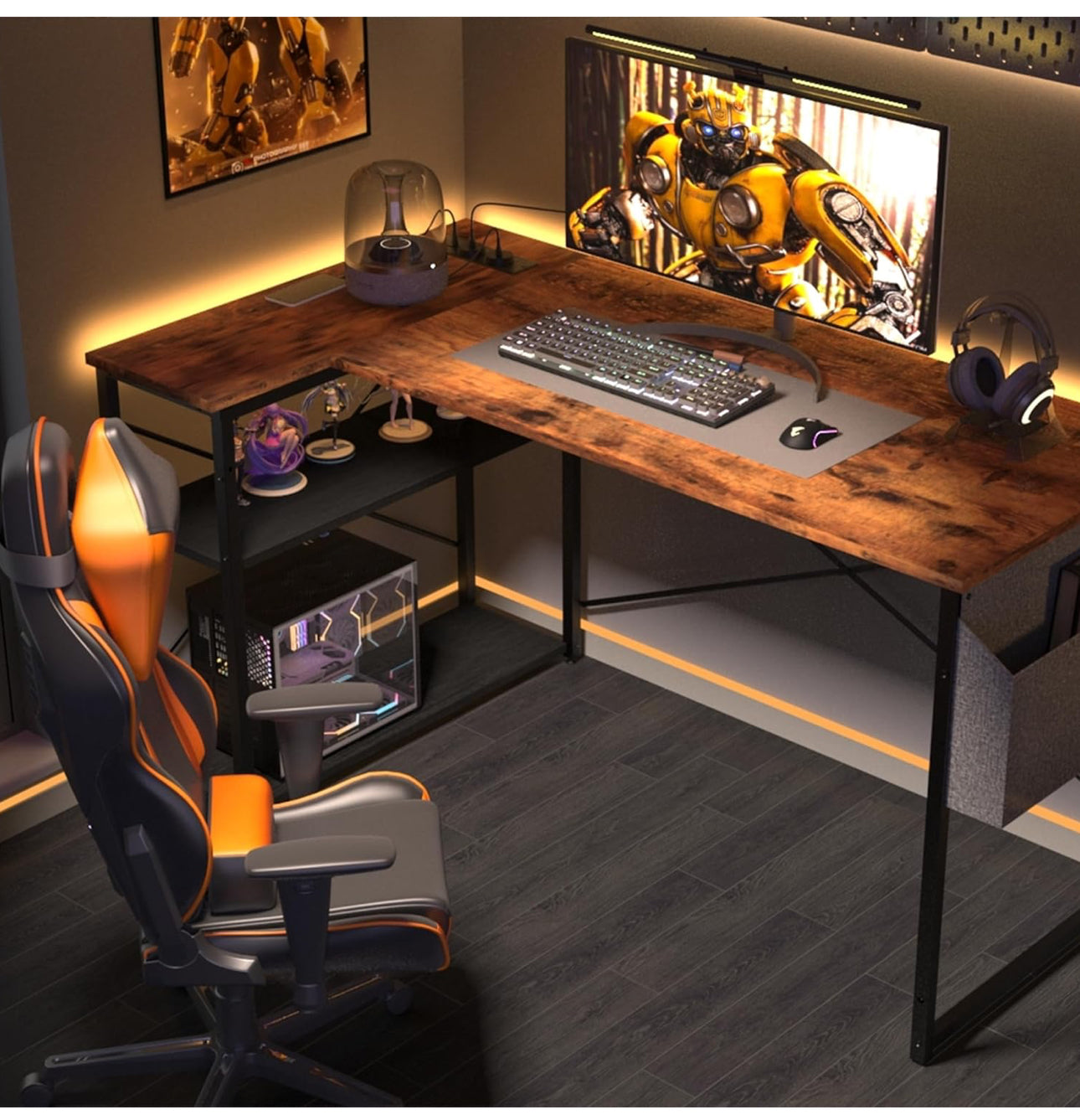 L Shaped Desk with Power Outlets - 120x70 cm