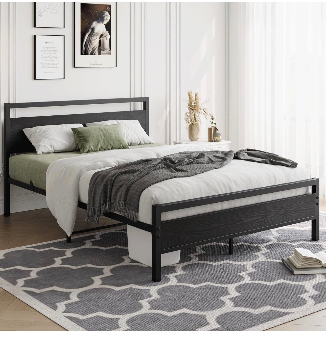 4ft6 Double Bed Frames with Wooden Headboard