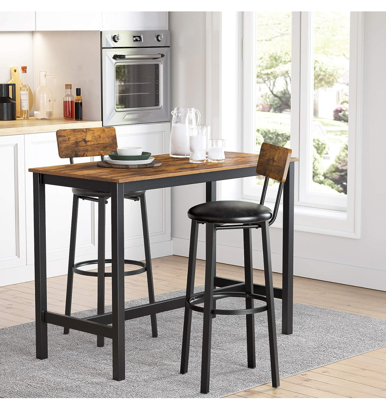 Bar Stools, Set of 2 PU Upholstered Breakfast Stools