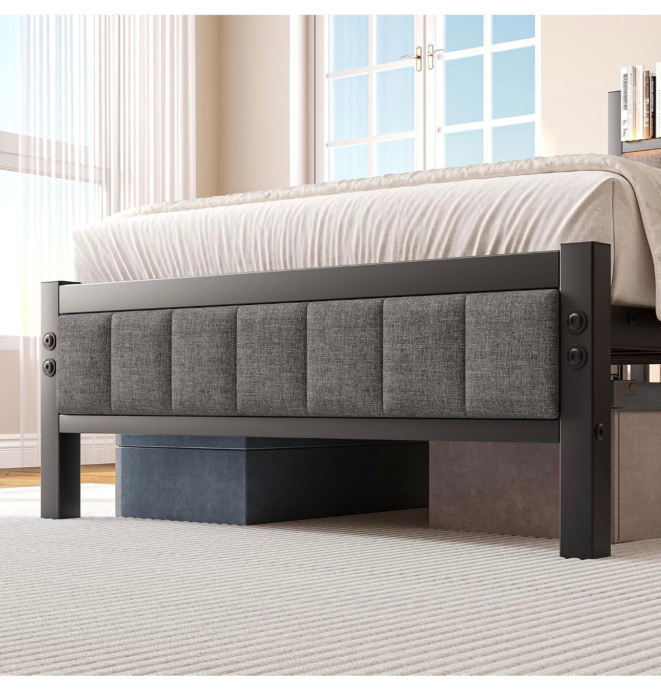 3ft Single Bed Frame With Storage Headboard, Upholstered Platform Bed Frame/Mattress Foundation/Metal Slat Support/No Box Spring Needed/Dark Grey bed frames single