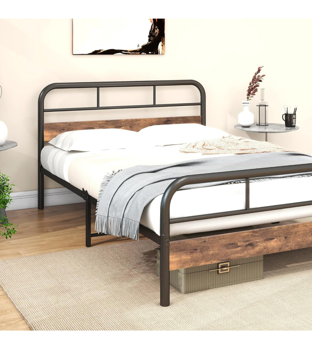 4ft Double Bed Frames with Wooden Headboard