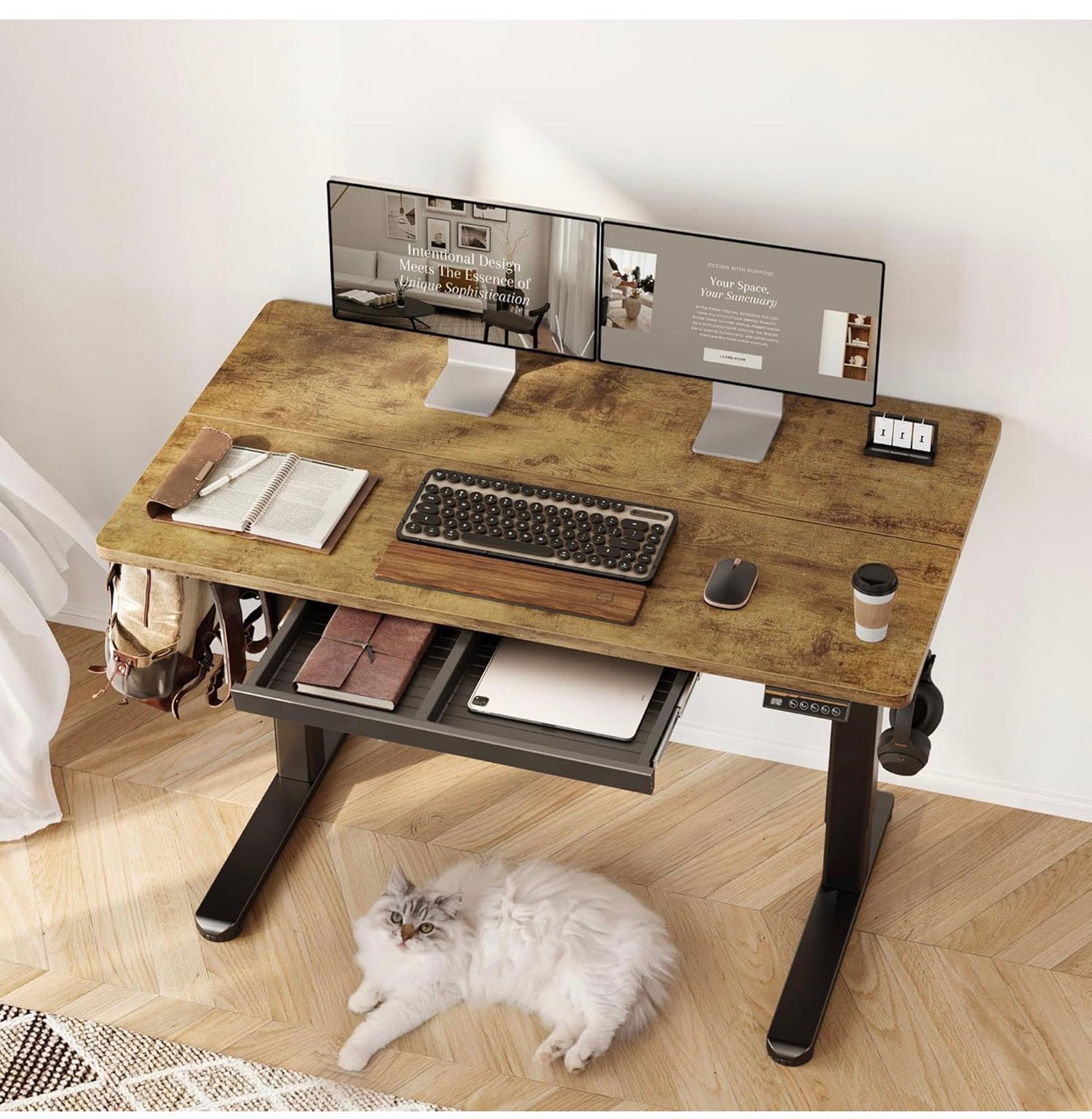 Standing Desk with Drawer Keyboard Tray, 120x60cm