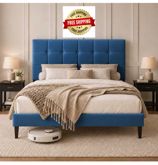 4ft Small Double Bed Frame with Velvet Upholstered Headboard, Blue
Upholstered, Solid slats Support, No Box Spring Needed, Easy Assembly,Underbed Storage,ideal for bedrooms, apartments