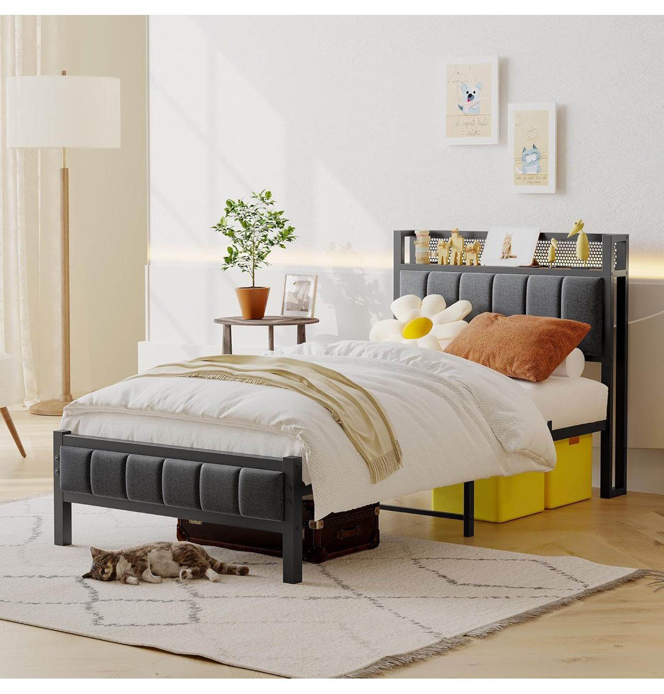 3ft Single Bed Frames with Storage Headboard