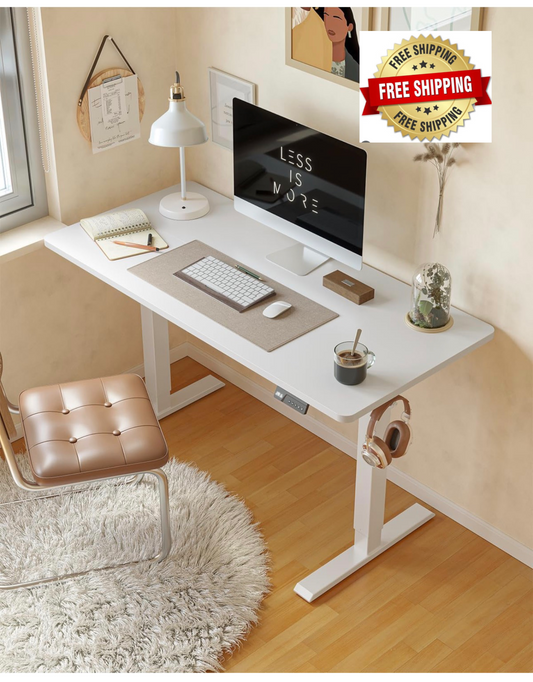 Electric Standing Desk 100 X 60 cm Heigh Adjustable Standing desk with digital display panel, Ergonomic Home Office Desk for sit stand Table with Splice Board & White Wood Grain Surface
