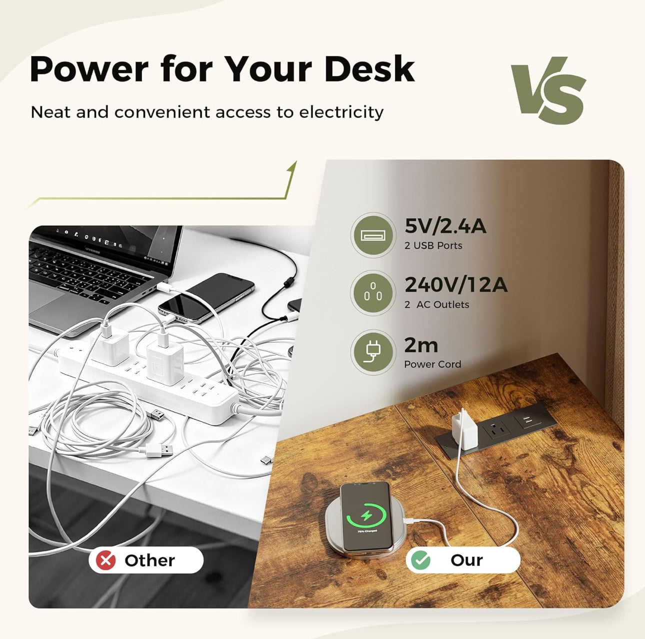 L-Shaped Desk with LED, 120x70cm
